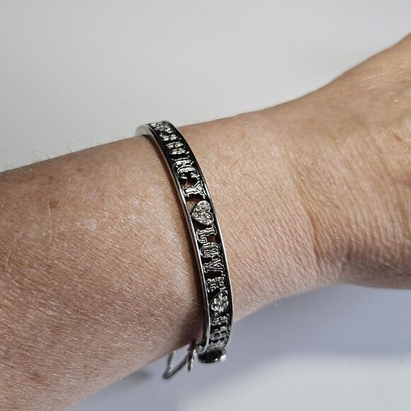 **Sale** Juicy Couture Silver Tone Bangle Rhinestone Bracelet I Heart Juicy 7.5" - Picture 5 of 12